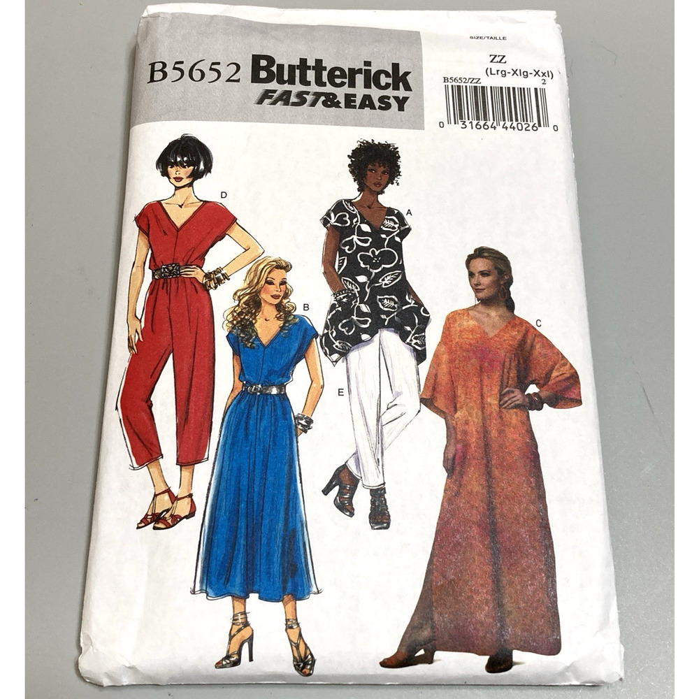 Butterick B5652 FAST&EASY Miss Top Dress Caftan Jumpsuit Pants L-XL-XXL UNCUT
